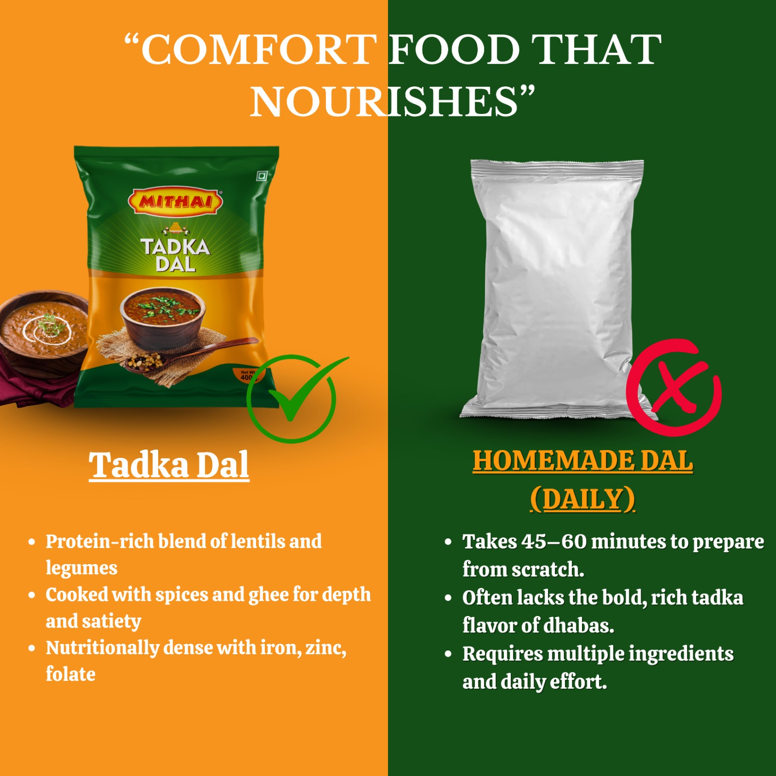 Mithai Ready to Cook Tadka Dal- 800gm (Pack of 2*400)